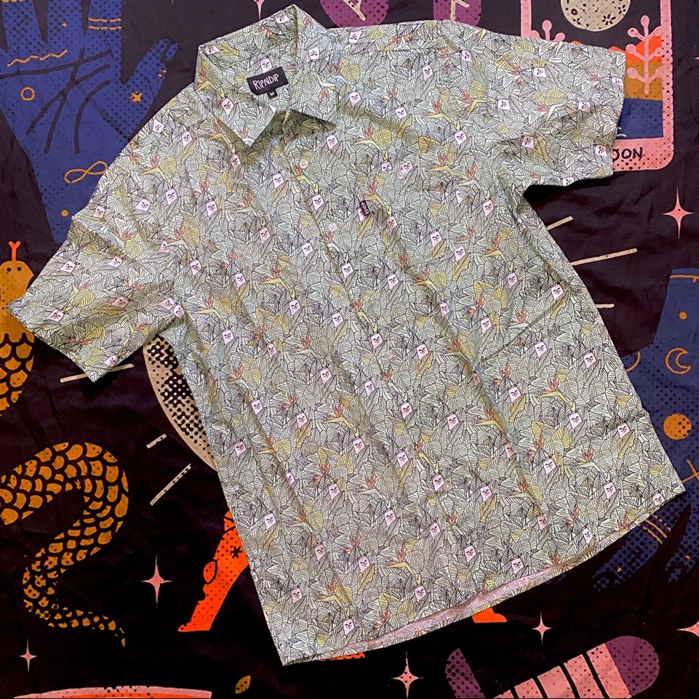 RIPNDIP Nermal Short Sleeve Button Down Bird of Paradise Hawaiian Shirt